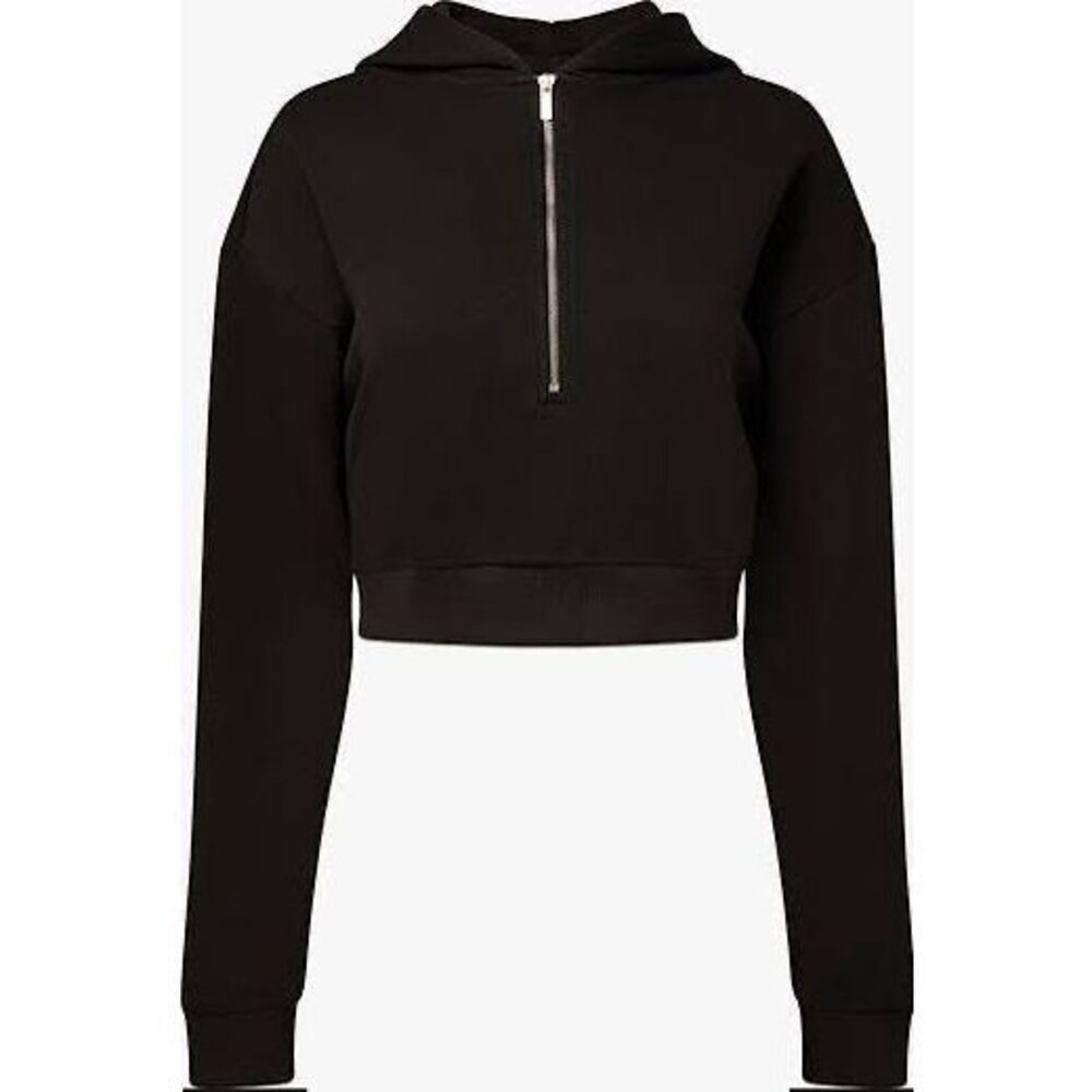 NWT WeWoreWhat cropped black 1/2 zip hoodie. Size XS